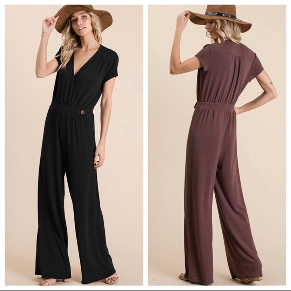 Fabulous Brown solid knit wide leg jumpsuit - Picture 2 of 3